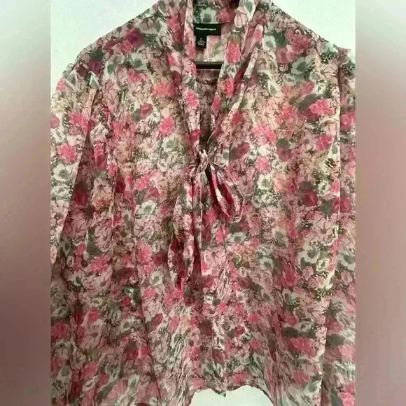 INC Tie Bow Floral Blouse in Pink size XL - Picture 4 of 11